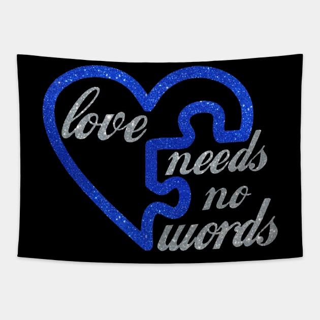 Love Needs No Words Autism Awareness Heart Puzzle Tapestry by Mezlof