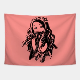 Demon Slayer Kamado Nezuko Chibi Line Art Tapestry