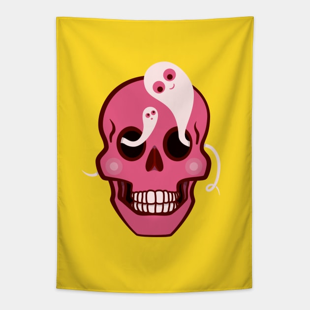 Funny Skull With Cute Ghosts In Eye Sockets Tapestry by Boriana Giormova