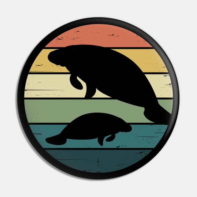 Retro Rainbow Manatees for Florida Manatee Lovers Pin by cottoncanvas