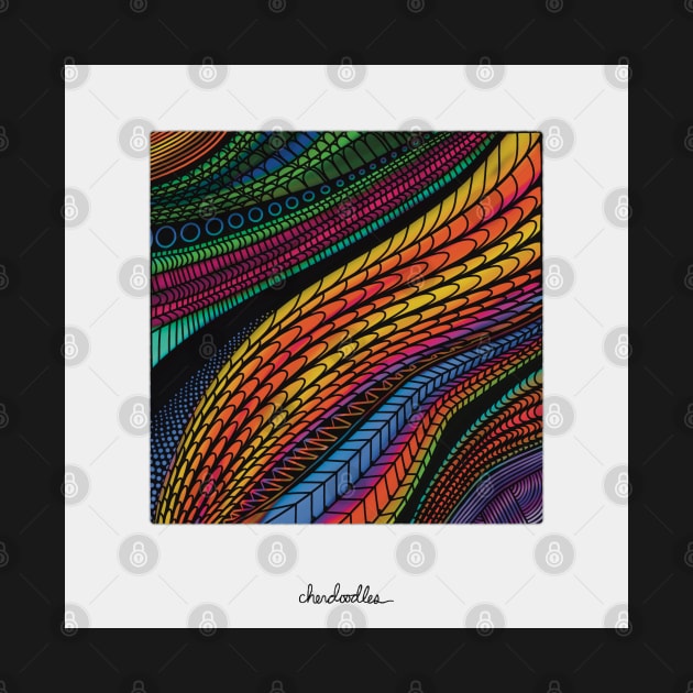 Go With the Colorful Flow Zentangle, Square Framed Digital Illustration, Rainbow Colors by cherdoodles