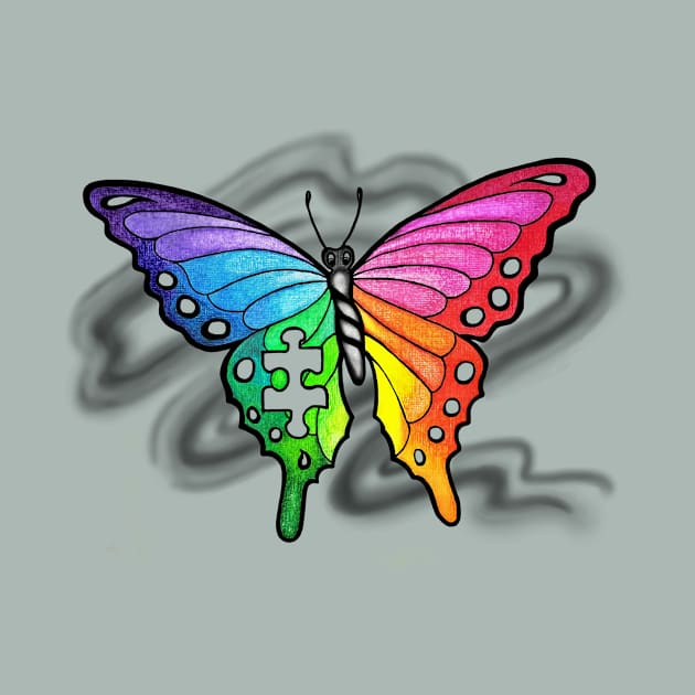 Rainbow Butterfly with Puzzle piece by SandraGale Art