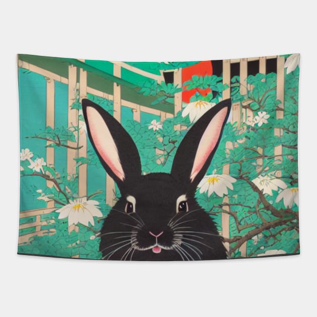 Retro Sunset Vintage Rabbit Loves Plants Wild Bunny Mom Tapestry by wigobun