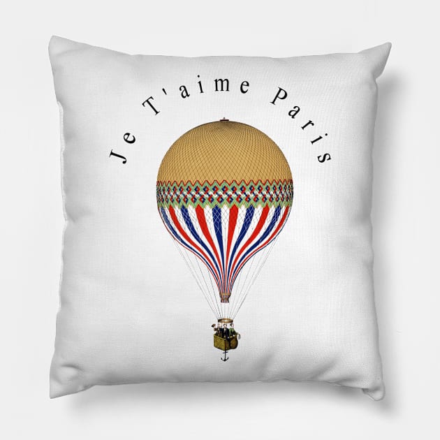 Vintage hot air ballon Illustration je t'aime paris Pillow by thecolddots