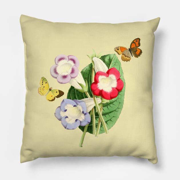 Watercolor flowers and butterflies - vintage snapdragons Pillow by Rubi16