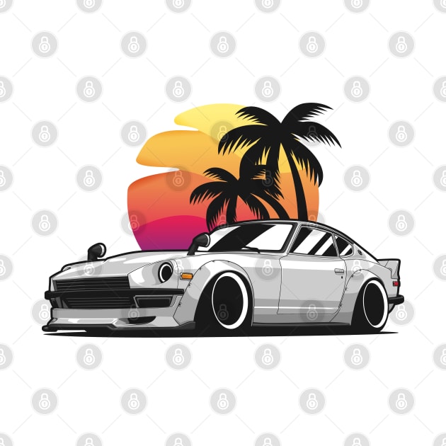 White 280z Sunset Palms by KaroCars