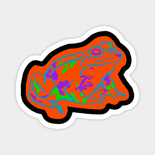 Blue Neon Frog Covered In Orange Glow Magnet