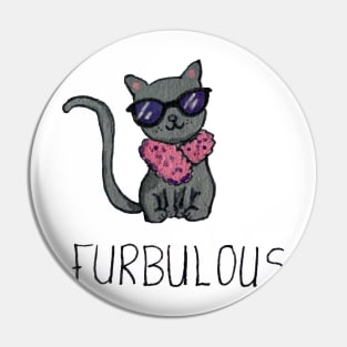 Cartoon Cat with feather boa Pin