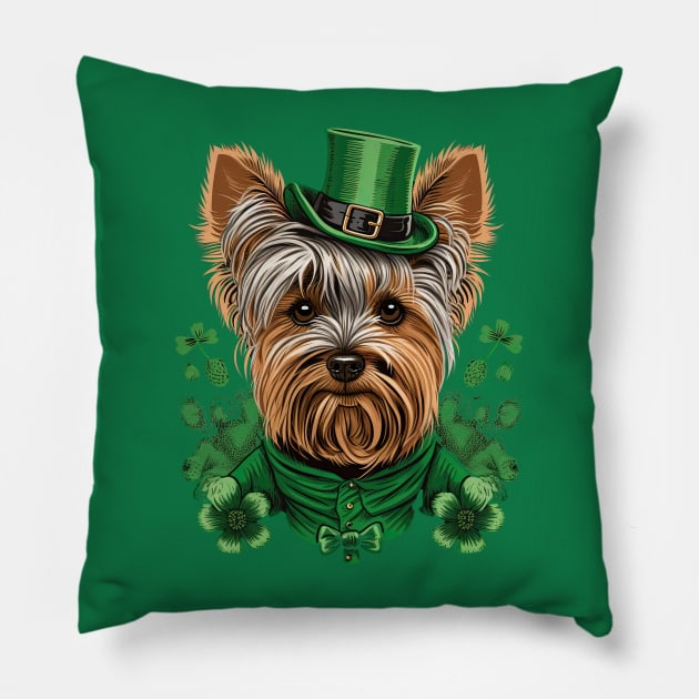 Yorkshire Terrier St. Patrick's Day Pillow by JayD World