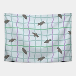 Wobbly Checkers and Bats - Halloween Pattern - Pastel Colors Tapestry