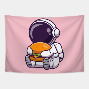 Cute Astronaut Eating Burger Cartoon Tapestry