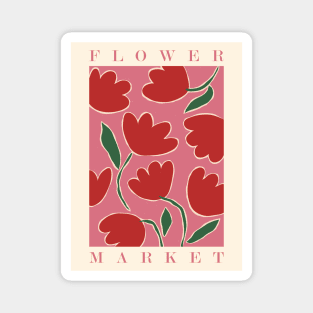 Flower market, Red pink art, Colorful retro print, Botanical, Aesthetic poster, Abstract flowers, Tulips Magnet