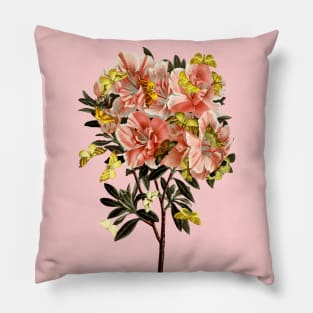 Pink azalea with yellow butterflies Pillow