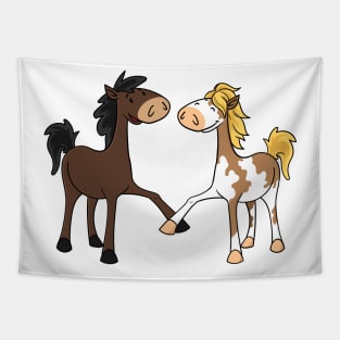 Best friends - two cute cartoon horses Tapestry