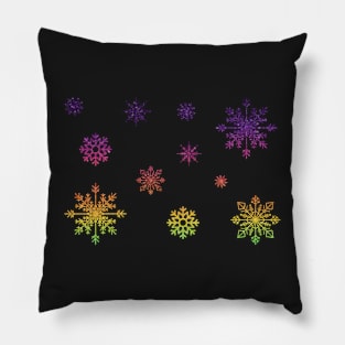 Bright Rainbow Faux Glitter Snowflakes Pillow