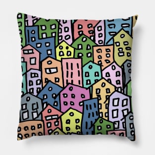 Crowded and colorful city Pillow