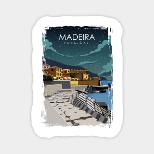 Madeira Portugal Vintage Retro Travel Poster at night Magnet