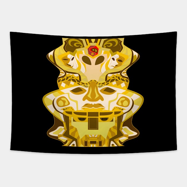 the golden olmec head in totem alien pattern Tapestry by jorge_lebeau
