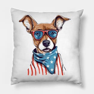 Patriotic Dog, 4th of July Design Pillow