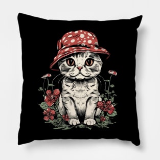 Cute Cottagecore Aesthetic Cat Mushroom Hat Pillow