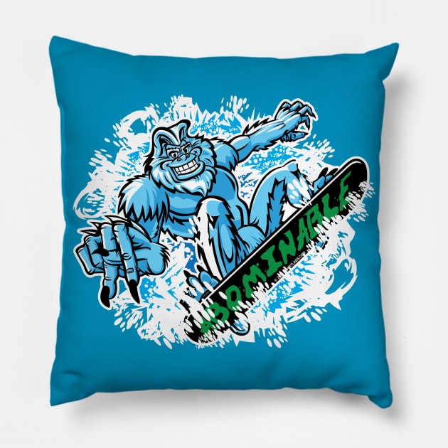 Abominable Snowboarder Cartoon Pillow by eShirtLabs