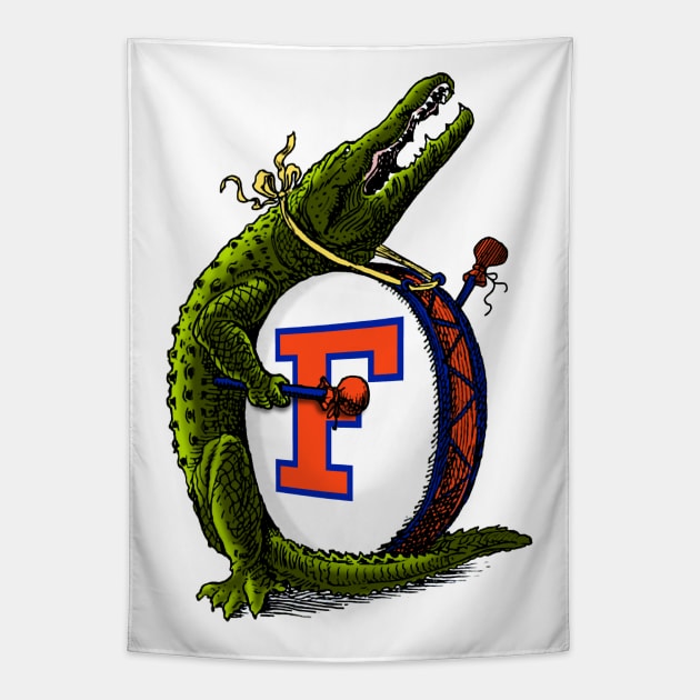 Gator on a drum Tapestry by Wright Art