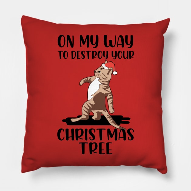 Cats Christmas. Destroy Christmas Tree. Pillow by KsuAnn