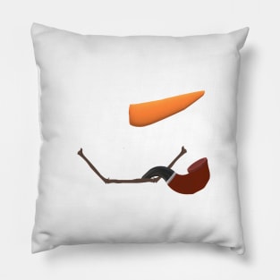 Smiling Snowman Face with Carrot Nose, Pipe and Twigs Mouth Pillow