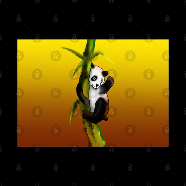 Panda climbing bamboo on a gold background by cuisinecat