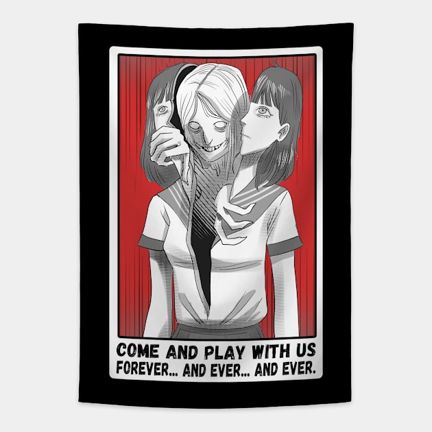 Come And Play With Us - For Ever And Ever And Ever Manga Style Japanese Comic Manga Horror Tapestry by PorcupineTees