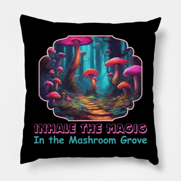 Psychedelic Mushrooms Pillow by Ayzora Studio