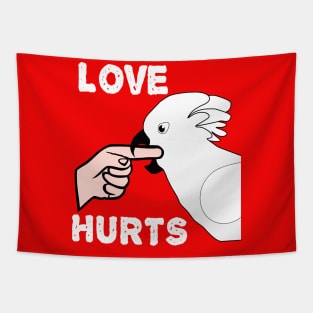 Love Hurts Umbrella Cockatoo Parrot Biting Tapestry