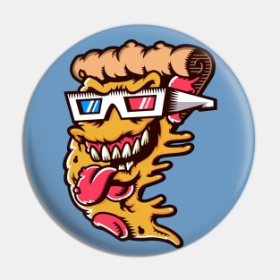 Retro Cartoon Pizza with 3D Glasses Pin