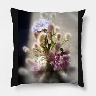 wildflower bouquet, focal black and white Pillow