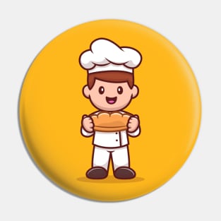 Male Chef Holding Bread Cartoon Pin