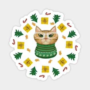 Christmas Wreath Cat Lady Magnet