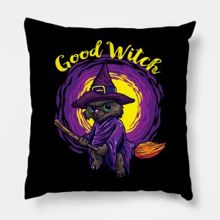 Good Witch  Cat for a Witch riding a broom Pillow