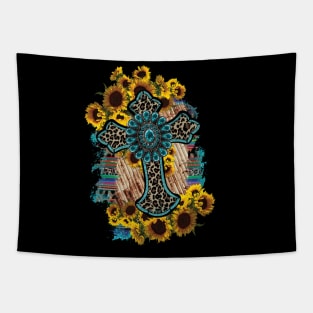 Rustic Cross with Sunflower Tapestry