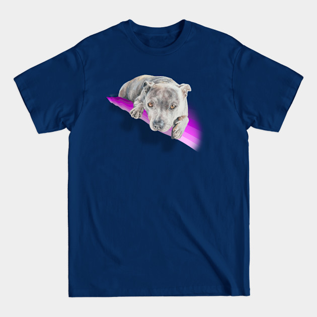 Beautiful blue staffie terrier on a rainbow pink wave! - Dog - T-Shirt