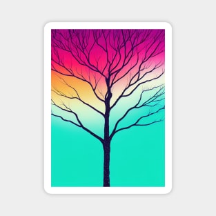 Vibrant Colored Whimsical Minimalist Lonely Tree at Dawn - Abstract Minimalist Bright Colorful Nature Poster Art of a Leafless Branches Magnet