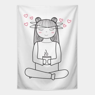 Namaste! Yoga and Coffee Lover - Minimalistic Line Art Tapestry