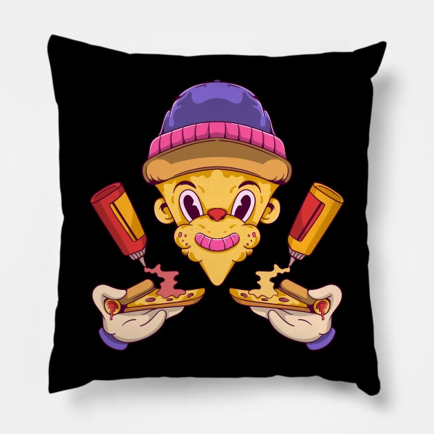 Pizza Man in 70s Character Style Pillow by Kumilism