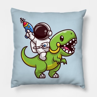 Cute Astronaut Riding Dinosaur With Gun Cartoon Pillow