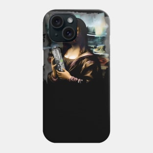 Mona Lisa with a spray paint in a paint respirator Phone Case