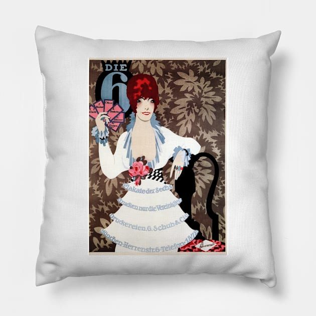 DIE 6 "Poster of Six" by Max Schweizer Vintage Printing Company Advertisement Pillow by vintageposters