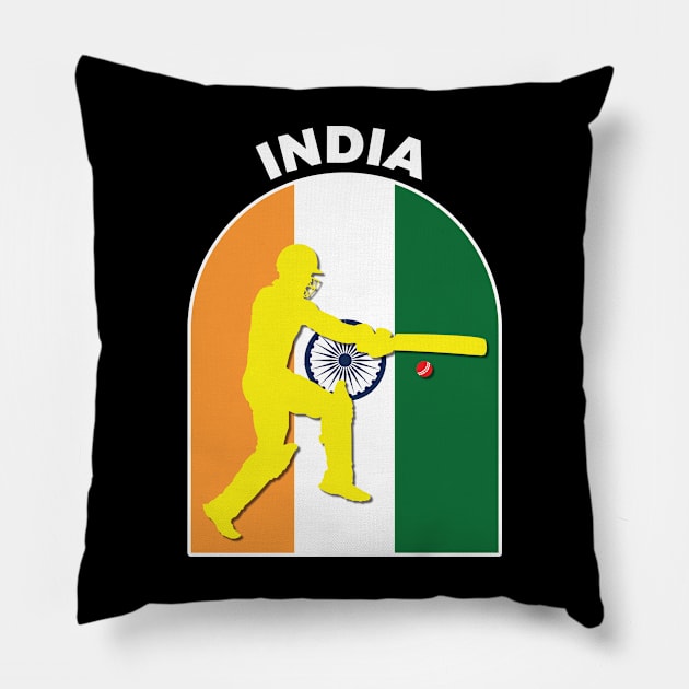 India Cricket Batsman India Flag Pillow by DPattonPD