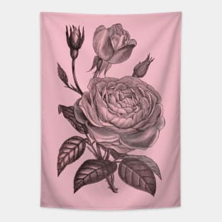 Pink Rose Flower Vintage Floral Illustration Tapestry