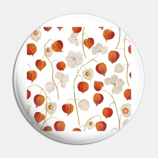 Physalis plant colorful autumn flowers. Cape gooseberry buds, leaves structure. Chinese lantern. Golden berry watercolor Pin