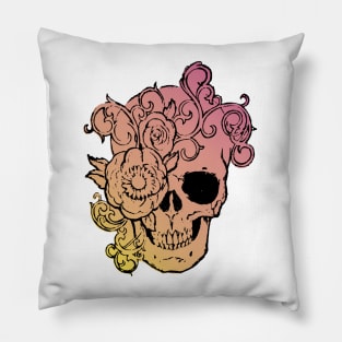 Filigree Skull With Flower Yellow to Pink Fade Original Art Pillow