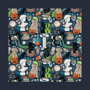 Labracadabrador halloween magic puppies // pattern // nile blue background teal limerick green and mint details black and yellow Labrador Retriever dogs T-Shirt